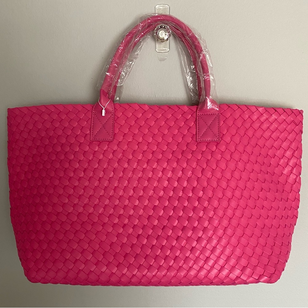 Hot Pink Vegan Leather Handwoven Tote